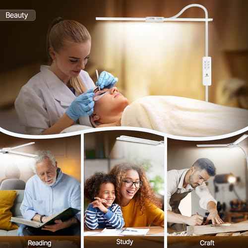Syrinx LED Floor Lamp, Double Head Gooseneck Floor Lamps for Living Room with Gesture Switch & Remote Control, 14W Bright Tall Standing Lamp Modern Eye-Caring Reading Floor Lamp for Bedroom Office