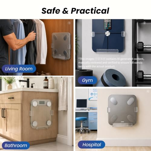 ELETIUO Clear Wall-Mounted Digital & Body Fat Scale Holder, Space-Saving Bathroom & Gym Organizer
