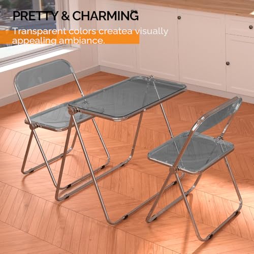 VINGLI Grey Folding Acrylic TV Tray Table—Small Space Desk with 360° Bracket