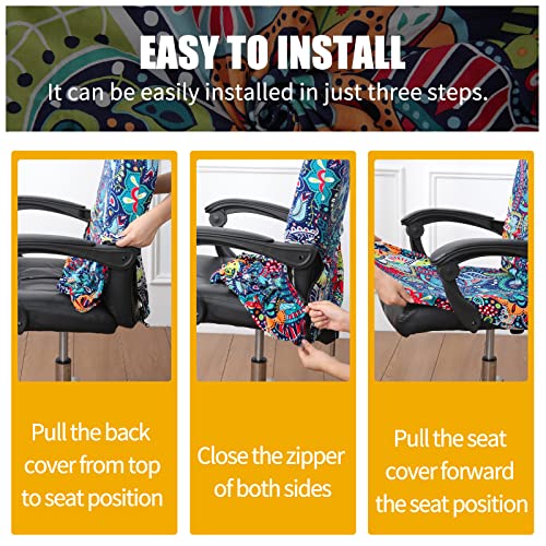 Smiry Stretch Printed Computer Office Chair Covers, Soft Fit Universal Desk Rotating Chair Slipcovers, Removable Washable Anti-Dust Spandex Chair Protector Cover with Zipper, Blue Green