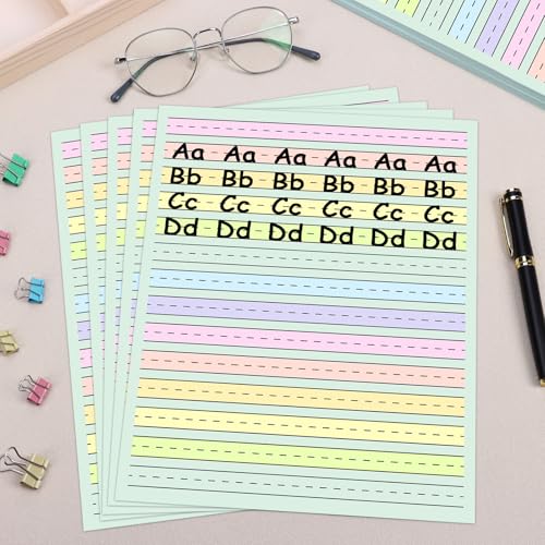 Multicolor Handwriting Practice Sheets for Kids - 50 Sheets, 0.5" Line Width, ADHD & Dysgraphia Support