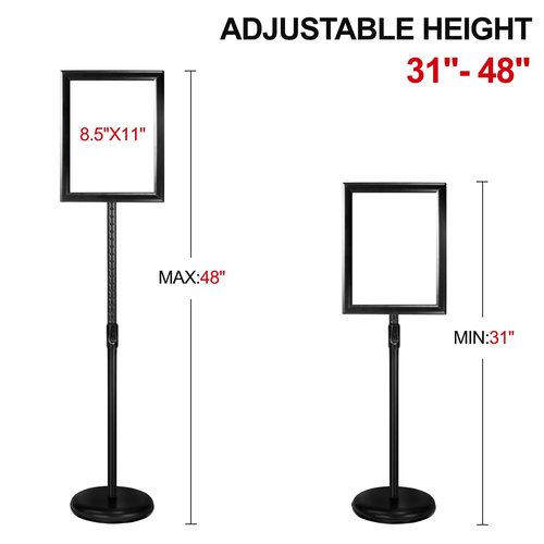 Adjustable Heavy Duty Poster Sign Holder Stand Floor Sign Stand Aluminum Snap Open Frame for 8.5 x 11 inches both Vertical and Horizontal view Displayed Used for Living and Business(Black-2pack)