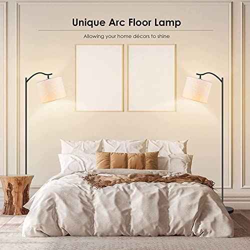 BoostArea Floor Lamp for Living Room,LED Arched Floor Lamps, Tall Modern Standing Lamp with Beige Linen Shade,Footswitch,Mid Century Floor Lamp for Bedrooms,Study Room,Office
