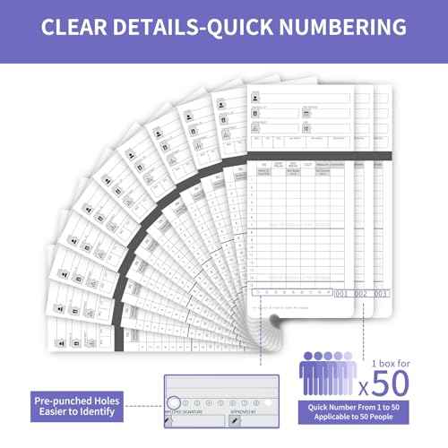300 HN4000 Time Cards for Employee Time Clocks, Compatible with HN4000, HN2000, HN2500, HN4500, Card Numbers 1-50, Pre-Punched Holes, 6 Boxes of 50 Cards, Separate Packaging