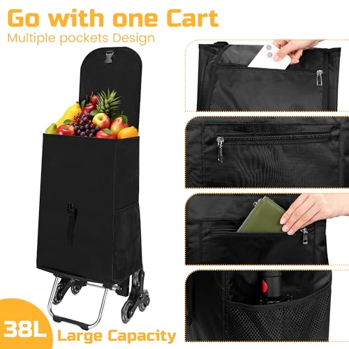 Collapsible Stair Climbing Shopping Cart: Trolley Cart with Insulated Bag for Grocery Laundry