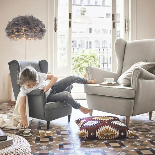 Modern Grey Feather Floor Lamp,Tall Standing Lamp for Living Room,Bedroom,Office Decor with Goose Feather Shade,Stable Metal Base, Eye-Friendly Soft Light,Foot Switch,59 Inch Height