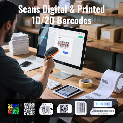 Tera 1D 2D QR Barcode Scanner Wireless and Wired with Battery Level Indicator Digital Printed Bar Code Reader Cordless Handheld Barcode Scanner Compact Plug and Play Model D5100