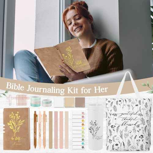 Patelai 29 Pcs Bible Study Supplies Journaling Kit with Christian Cup Tote Bag for Women Gifts Set Friend Sister Mom Coworker Pastor's Wife Appreciation Gifts(White)
