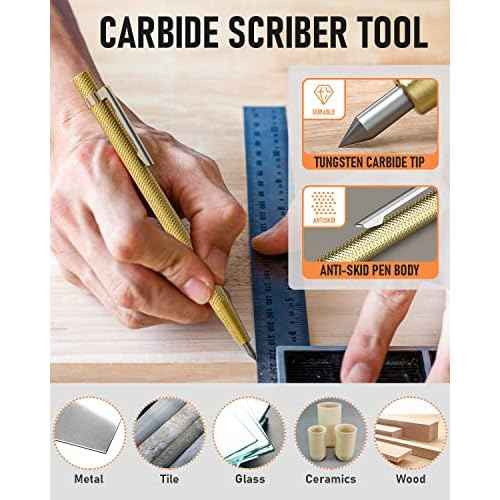 Nicpro 27 Pack Carpenter Pencils for Woodworking, Construction Mechanical Pencil with 100 Refill, Automatic Center Punch and Carbide Scribe Carpenter Tool, Construction Pencil for Carpenters Marking