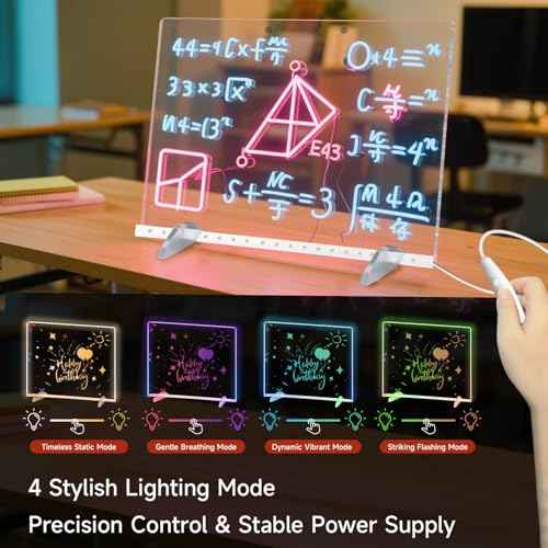 Lumiboard Led Drawing Board,13.7"x10" LED Note Board with 7 Colors, Acrylic Dry Erase Board with Adapter, Stand, 7 Markers & Spray Bottle, Hanging Chain, Halloween Christmas Holiday Gifts for Kids