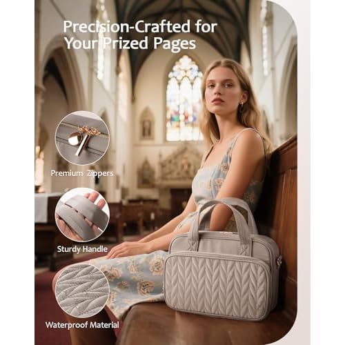 Bible Cover Case for Women, Large Bible Bag with Study Supplies, Bible Journaling Kit with Highlighters and Pens No Bleed, Christian Gift for Women (Shoulder Strap, Smokey Taupe)