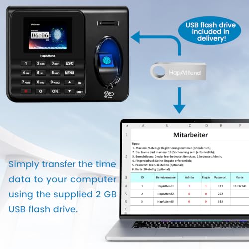 HapAttend Standalone Employee Time Clock for Small Business, No WiFi