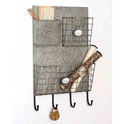 Colonial Tin Works Industrial Style Three Pocket "Letters" Wall Caddy, Gray/Black (8542018179)