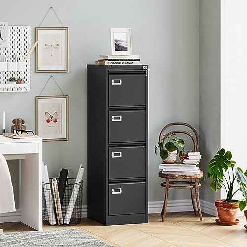MIIKO 4 Drawer Filing Cabinets with Lock, Metal File Cabinet with 4 Drawers, Home Office File Folders Cabinet for Letter Legal A4 File Size