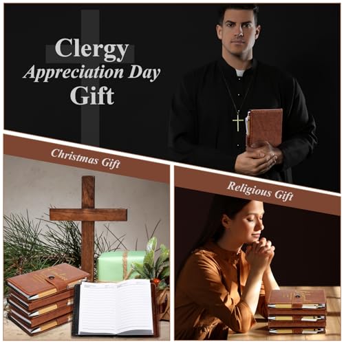 Spakon 40 Pcs Christian Gift Bulk Leather Prayer Journal Religious Notebook with Bible Verse Pens Teacher Appreciation Gift for Women Men Church Sunday School Pastor (Dark Brown)