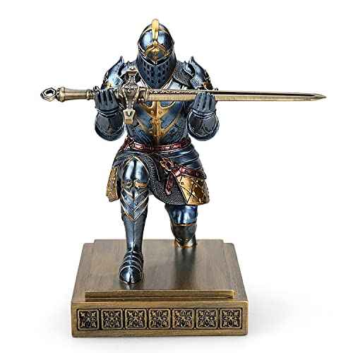 King's Guard Knight Pen Holder Pen Stand Desk Organizers and Accessories Resin Pencil Holder as Gift for Office and Home (Blue)