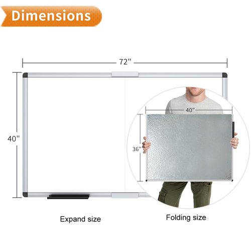 VIZ-PRO Magnetic Dry Erase Board, 72 X 40 Inches, Foldable Wall-Mounted Whiteboard with Silver Aluminum Frame & Marker Tray for School Office and Home