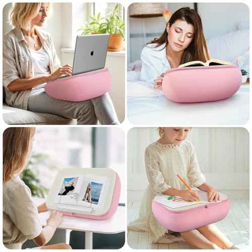 elitehood Bean Bag Laptop Lap Desk, Soft Cushion Stand for Book, Laptop, Tablet, Book Holder for Reading in Bed, Lap Pillow Desk Ideal for Working, Writing and Relaxation on Bed, Couch, Recliner, Pink