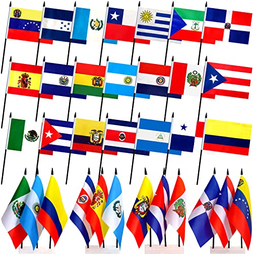 Latin America 38 Country Mini Stick Flags for Decorations, 5x8 Inches, Pack of 38