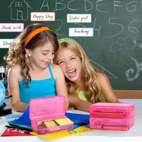 Patelai 30 Pcs Large Capacity Pencil Case Bulk Clear Hard Plastic Pencil Box Organizer with Snap Tight Lid Stackable Crayon Storage Box for Kids School Classroom Home Office 2 Style (Pink)