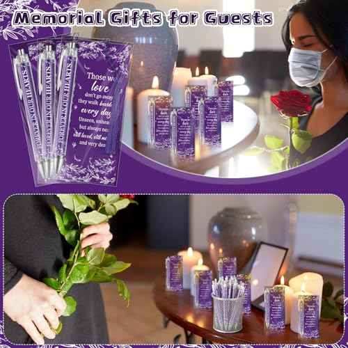 60 Set Memorial Funeral Favors for Guests Funeral Favors for a Memorial Service Ballpoint Pens and Poem Prayer Bookmarks Celebration of Life Condolence Bereavement Gift(Purple White)