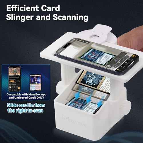 Trading Card Scanner Stand with Light, Card Scanner Holder with Adjustable Height for TCG Cards, Built-in Magnetic Ring Compatible with MagSafe Phones, Rechargeable Light & Stable Magnetic Card Slot