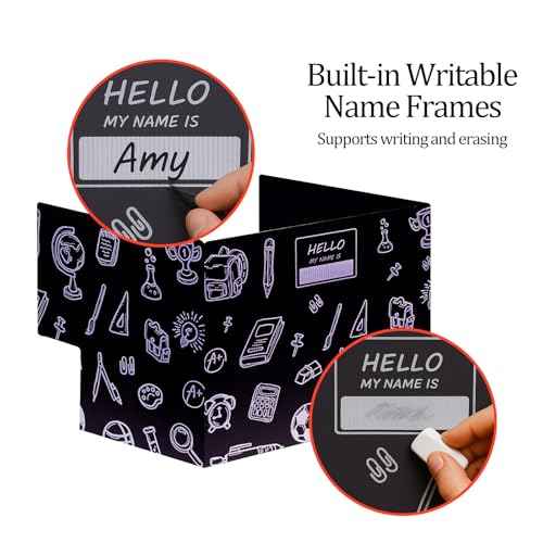 25-Pack Desk Dividers for Students with Privacy Shields, Ergonomic Arms Cutouts & Erasable Name Frames - Waterproof & Easy-to-Clean Test Dividers for Classroom, Exams, Office (Black)