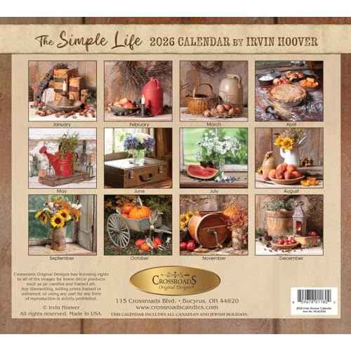 Crossroads Home 2026 "The Simple Life" Calendar by Irvin Hoover - Large Monthly Wall Calendar with Rustic Country Farmhouse Pictures