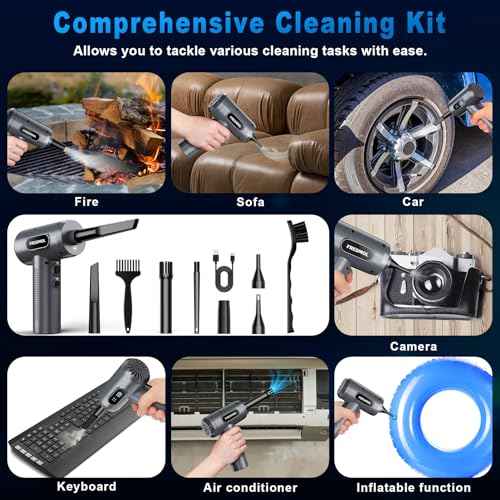Compressed Air Duster-3 Gear Adjustable 100000RPM Electric Air Duster with LED Light, Rechargeable Cordless Air Blower for Keyboard Electric Devices Cleaning. Replaces Compressed Air Cans (Grey)