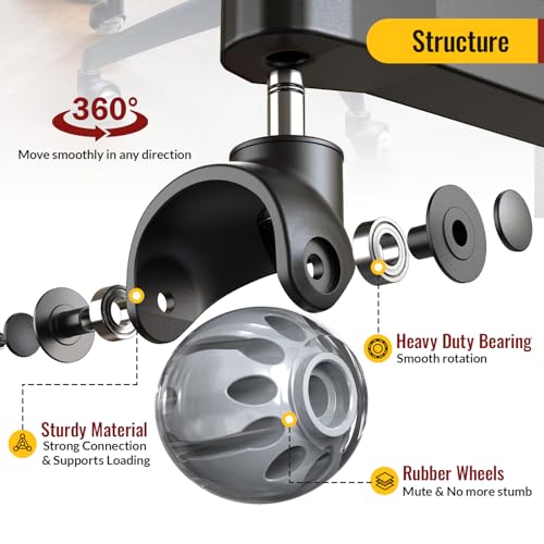 HOLKIE Grey 2 in Chair Wheels 11x22mm Universal Fit Set of 5 - Smooth & Silent Replacement