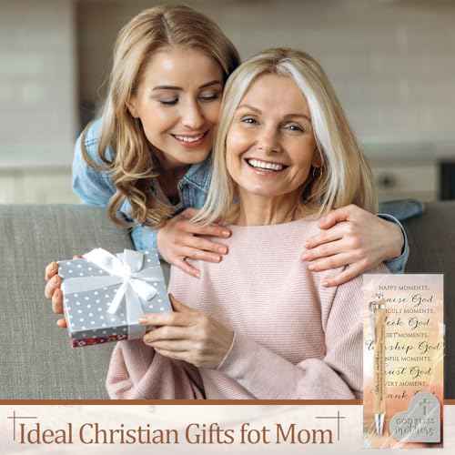 Remuuly Mothers Day Christian Gifts Bulk for Mom God Bless Mothers Leather Heart Bookmarks Bible Verse Bamboo Scripture Pen with Motivational Inspirational Card for Church Activities(60 Set)