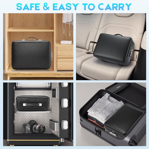 SEEKIND Fireproof Document Box with Lock, Hard-Shell Case File Organizer with Accordion File Folder, Multi-Layer Portable Home Office Travel Safe Box for Important Documents& Valuables (Black)
