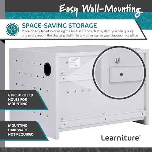 Learniture Structure Series 12-Device Charging Station for Laptops and Tablets, Wall-Mount Lockable Charging Cabinet for 12 Tablets/Chromebooks, Gray