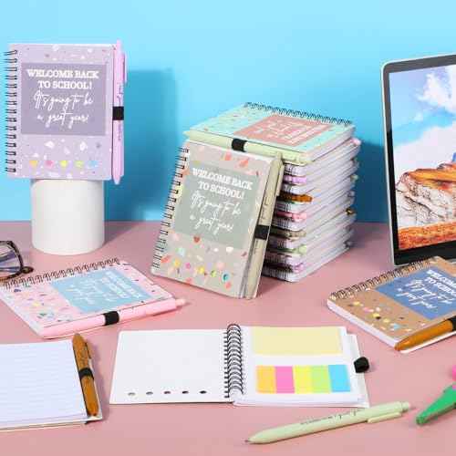 40 Pcs Welcome Back to School Gifts Bulk Spiral Notebooks with Sticky Notes Motivational Pens First Day of School Notepads Party Favor for Teacher Student Classroom(Terrazzo Tones,Multicolor)