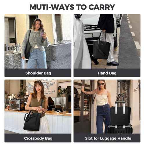 Large Laptop Tote Bag for Women 13 inch, Lightweight Teacher Bag Women Office Work Bag with Straps, Waterproof Computer handbag Business Briefcase, Black