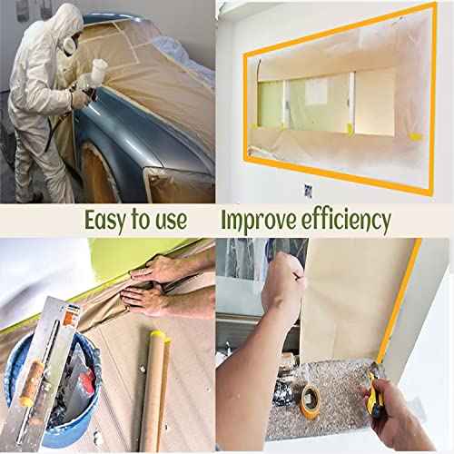 Pre-Taped Paint Masking Paper and Masking Tape Sets, 22inch-50feet Painters Paper and Painters Tape, Automotive Paint Paper, Tape and Drape Waterproof for Painting Protection Covering (6)