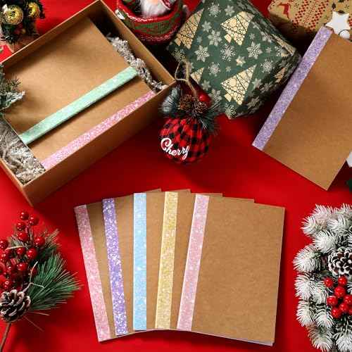48 Pcs Composition Notebooks Bulk A5 Kraft Cover Lined Journals with Glitter Spines Small Travel Journal Notebook for Student School Office Supplies, 5.5 x 8.3 Inch, 60 Pages, 30 Sheets