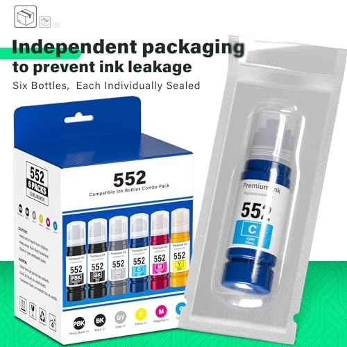 552 Ink Refill Bottles 6 Pack (NotSublimation Ink) Compatible Replacement for Epson Ecotank Photo ET-8550 ET-8500 ET8550 ET8500 8550 8500 Printer, T552 Ink Refill Bottles (BK Pigment, PB C M Y GY Dye)