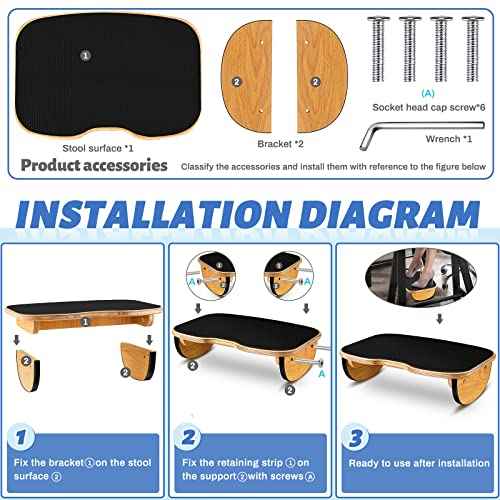 Taiyin Ergonomic Wood Foot Rest for Enhanced Circulation Under Desk Wood Footrest Stool Rocker Balance Board for Supporting Relieving Leg Pressure, Home and Office Use, 15.8 x 11 x 4.3 Inches