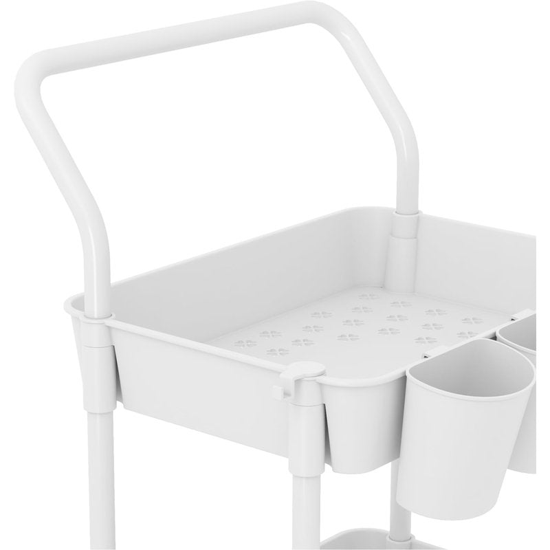 Buzowruil 4-Tier Rolling Utility Cart, Storage Cart with Handle Multi-Purpose and Locking Wheels,with Hanging Basket and Hook for Office, Kitchen, Bathroom,White