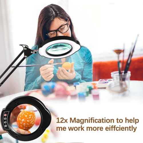 12X Magnifying Glass with Light and Clamp, Magnifier with Light Hands Free,84 LEDs Real Glass Lens Magnifying Lamp for Close Work, Repair, Reading, Craft (Black 2)