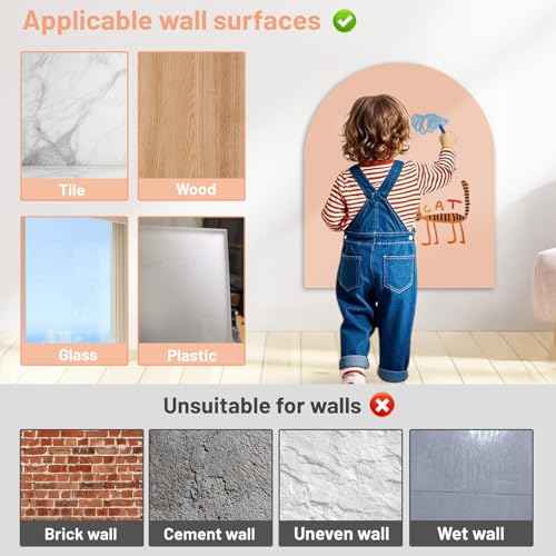 Magnetic Wall Decal 32 x 24In Arch Magnetic Chalkboard for Wall, Magnet Wall Drawing Learning for Playroom, School, Home (Light Pink