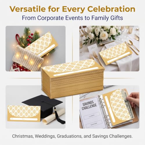 Gold Money Envelopes Bulk Pack for Cash Gifts - 100 Pack 7x3 Inches