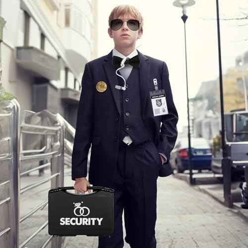 Aoriher Ring Wedding Bearer Security Set Include Ring Bearer Box Security Badge Sunglass Earpiece Bow Tie ID Badge Holder with ID Card Envelope Invitation Card for Proposal Gift(18 Pcs)