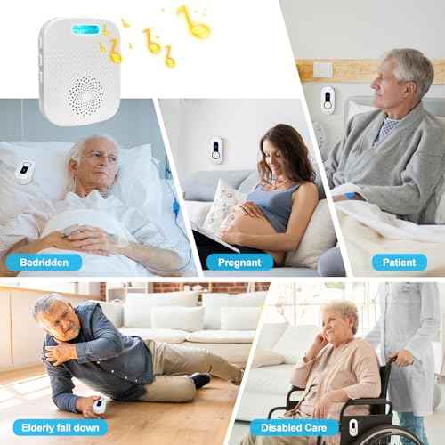 SanJie Wireless Caregiver Pager Call Bell for Patients at Home 328Ft Range Call Button for Elderly Life Alert Systems for Seniors (2 Rechargeable & Portable Receiver,3 Emergency Button)
