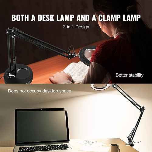 VEVOR 5X Magnifying Glass with Light and Stand, ¡¼Upgraded¡½ 5 Color Modes Stepless Dimmable, 4.3" Glass Lens Magnifier Desk lamp, 2-in-1 Magnifying Light and Stand for Crafts, Reading, Close Work