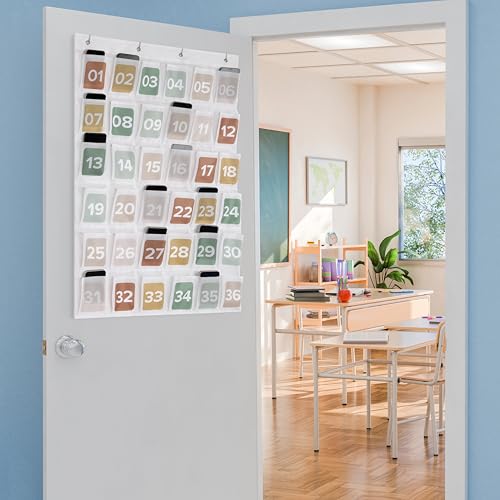 Beige Cell Phone Holder Classroom Organizer with 36 Numbered Pouches