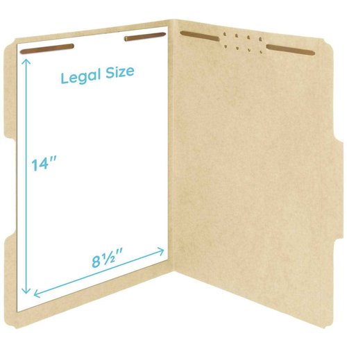 50 Legal Size 1/3 Cut Fastener File Folders - Reinforced Top Tab - Durable 2 Prongs Designed to Organize Standard Legal and Medical Files, Law Office Reports - Legal Size, Manila, 50 Pack