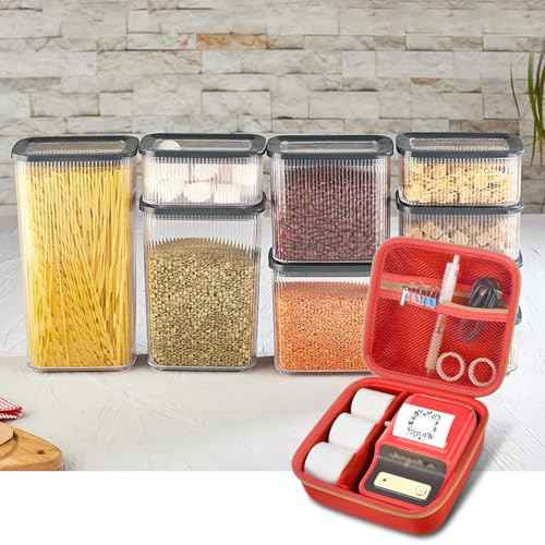 ALKOO Case Compatible with NIIMBOT B21 / B1 Label Maker Wireless Thermal Label Printer, Holder for Inkless Label Maker & Labeling Tapes Refills, with Mesh Pocket for Cable Accessories (Red)
