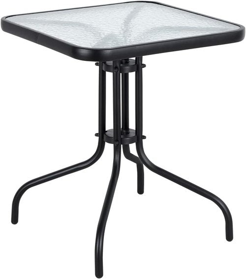 BTEXPERT Indoor/Outdoor 23.75" Square Tempered Glass Table with 2 Lightweight Black Metal Chairs